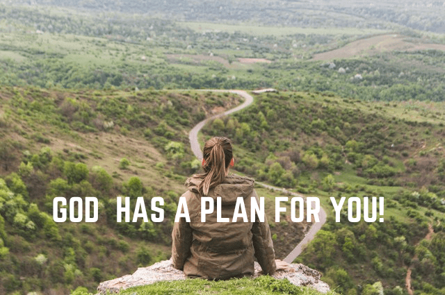 Woman sitting on grey cliff- God has a plan for you!